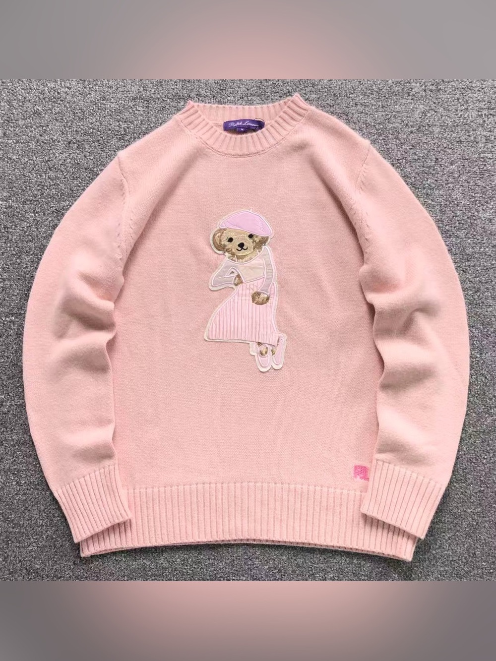 Polo by Ralph Lauren Pink Bear Appliqué Crewneck Sweater